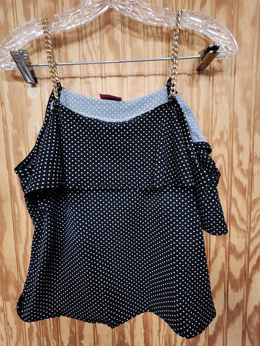 First Love Polka Dot Cold Shoulder Top with Chain Straps - Black & White